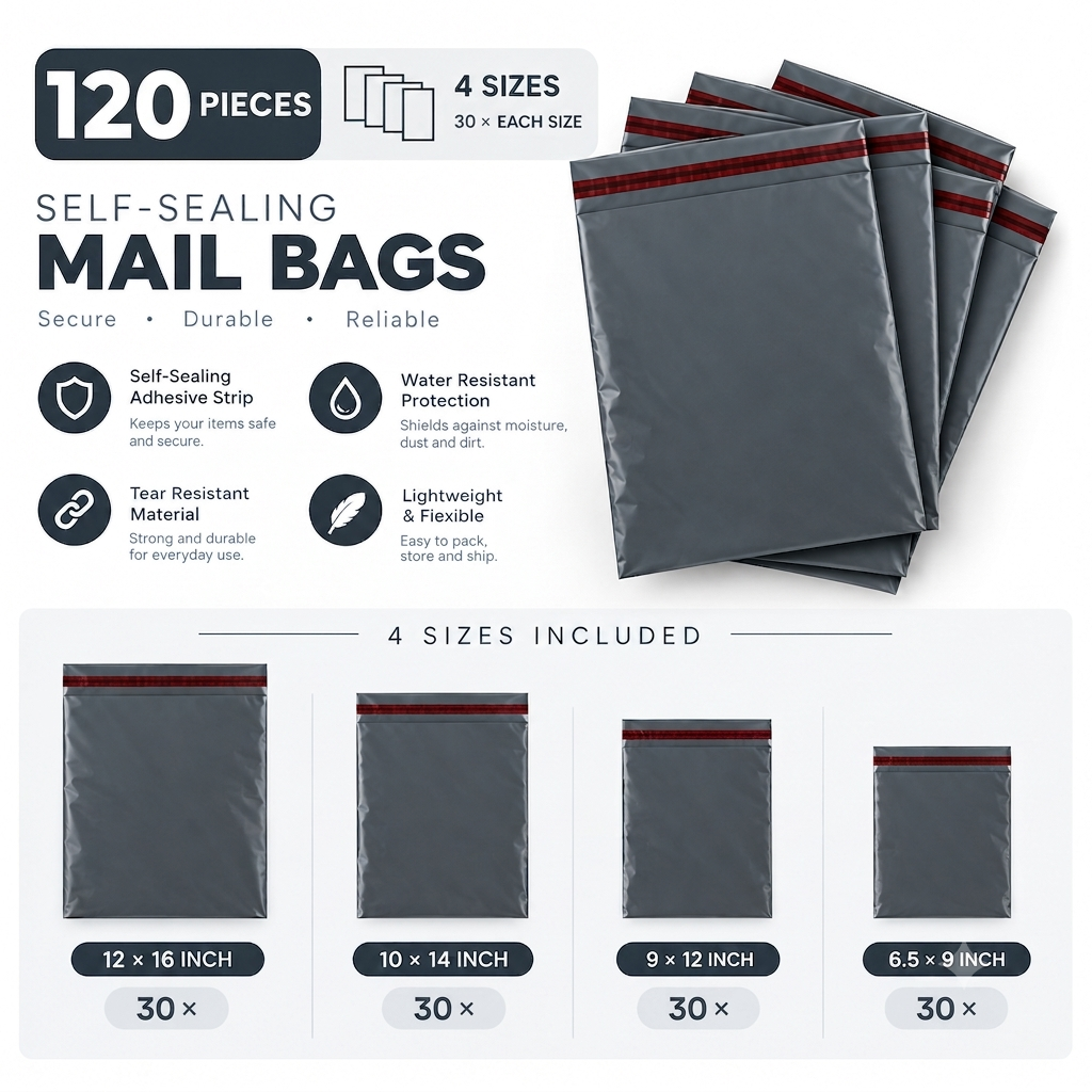 120x Self-seal Mailer Bags • 4 sizes x30 pcs